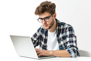 AI generated Caucasian student freelancer excels in remote e learning. photo