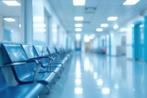 AI generated Blurred abstract background of hospital interior waiting hall photo