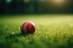 AI generated Green turf and cricket ball photo