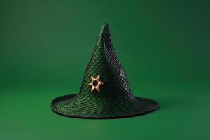 ai generado verde pantalla bruja sombrero para Víspera de Todos los Santos traje. foto