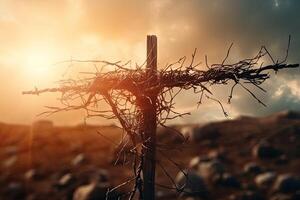 ai generado Jesús' cruzar rompe barreras Pascua de Resurrección Resurrección cristiano fe foto