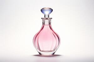 AI generated Delicate pink glass perfume bottle on white background photo