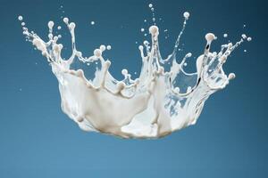 AI generated Milk drop creates crownshaped wave and splash representing fresh and healthy breakfast. photo