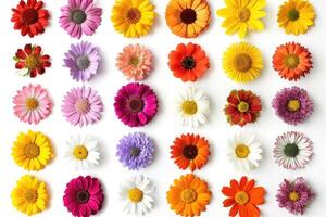 AI generated Colorful flower collection on white background. photo