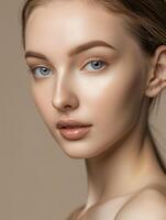 AI generated Beautiful Young Woman, Portrait of Fresh, Clean Skin for Cosmetology and Beauty photo