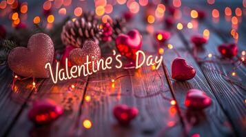 AI generated Love in Focus, Valentine's Day Text with Festive Blurred Backdrop photo