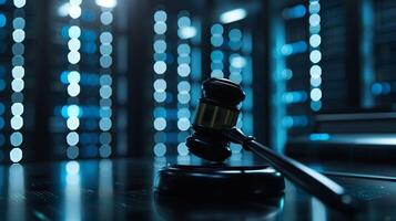 AI generated Digital Law and Justice Judge Gavel in the Modern World of Data Centers photo