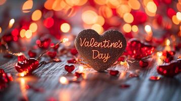 AI generated Love in Focus, Valentine's Day Text with Festive Blurred Backdrop photo