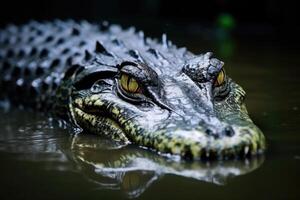 AI generated Crocodile Farm in Thailand Zoo showcases fierce amphibian. photo