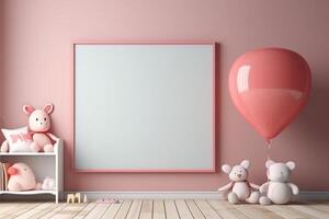 AI generated 3D rendering of Valentine's Day poster frame in children's room. photo