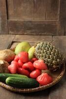 Fresh Fruit Ingredients Making rujak Lotis or Indonesian Fruit Salad photo