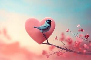 AI generated Bird silhouette in heart shape on pastel background for Valentine's Day photo