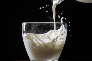 AI generated Milk in the glass. photo