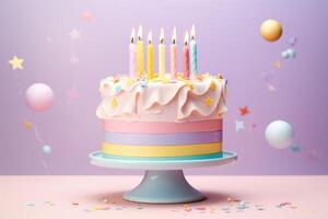 AI generated Colorful birthday cake with decorations photo