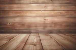 AI generated Wooden table with grain texture on light background. photo