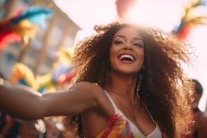 AI generated Joyful Brazilian Carnaval celebration with dancing women photo