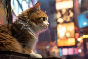 AI generated Famous 3D calico cat on Tokyo screen. photo