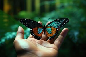 ai generado de la naturaleza belleza mariposa en selva foto