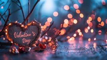 AI generated Love in Focus, Valentine's Day Text with Festive Blurred Backdrop photo