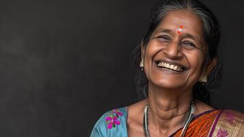 AI generated Smiley Indian Woman, Radiating Joy in a Medium Shot photo