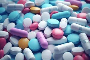 AI generated Variety of tablets for medical treatment and therapy. photo