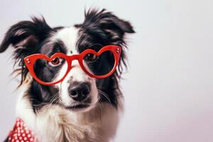 ai generado san valentin día linda perro en en forma de corazon lentes foto