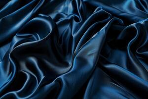 AI generated Luxurious navy blue silk satin fabric for design. photo