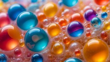 ai generado jabón de colores espuma burbuja de cerca foto