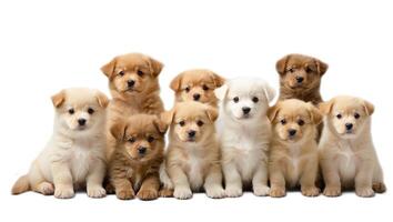 AI generated Many different puppies isolated on a white background photo