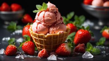 AI generated Ice cream with strawberries photo