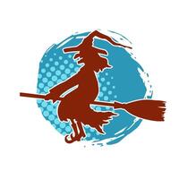 Silhouette of a female witch ride broom vector