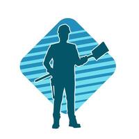 Silhouette of a worker carrying shovel tool. Silhouette of a worker in action pose using shovel tool. vector