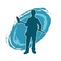 Silhouette of a worker carrying shovel tool. Silhouette of a worker in action pose using shovel tool. vector