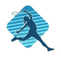 Silhouette of a slim female athlete doing badminton sport. Silhouette of a woman badminton sport player in action pose. vector