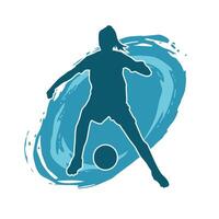 Silhouette of a female soccer player kicking a ball. Silhouette of a football player woman in action pose. vector