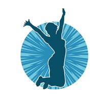 Silhouette of a happy woman jumping pose. Silhouette of a girl model jumps. vector