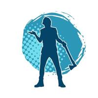 Silhouette of a worker in action pose using his axe tool. vector