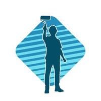 Silhouette of a male worker doing painting work. Silhouette of an interior painter worker. vector