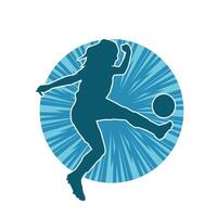 Silhouette of a female soccer player kicking a ball. Silhouette of a football player woman in action pose. vector