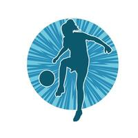 Silhouette of a female soccer player kicking a ball. Silhouette of a football player woman in action pose. vector