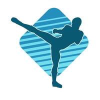 Silhouette of a male doing martial art kick pose. Silhouette of a martial art male doing kicking pose. vector