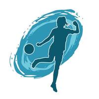 Silhouette of a female soccer player kicking a ball. Silhouette of a football player woman in action pose. vector