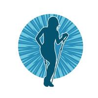 Silhouette of a sporty woman at gym workout using pull rope. Fitness exercise cords pull rope stretch resistance training. vector