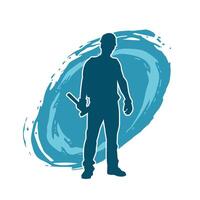 Silhouette of a worker carrying hammer tool. Silhouette of a worker in action pose using hammer tool. vector