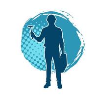 Silhouette of a worker carrying hammer tool. Silhouette of a worker in action pose using hammer tool. vector