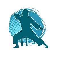 Silhouette of a slim female doing martial art pose. Silhouette of a martial art woman in action pose. vector