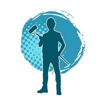 Silhouette of a male worker doing painting work. Silhouette of an interior painter worker. vector