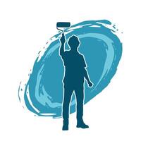 Silhouette of a male worker doing painting work. Silhouette of an interior painter worker. vector