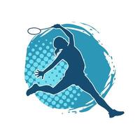 Silhouette of a slim female athlete doing badminton sport. Silhouette of a woman badminton sport player in action pose. vector