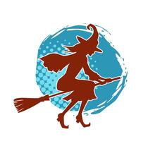 Silhouette of a female witch ride broom vector